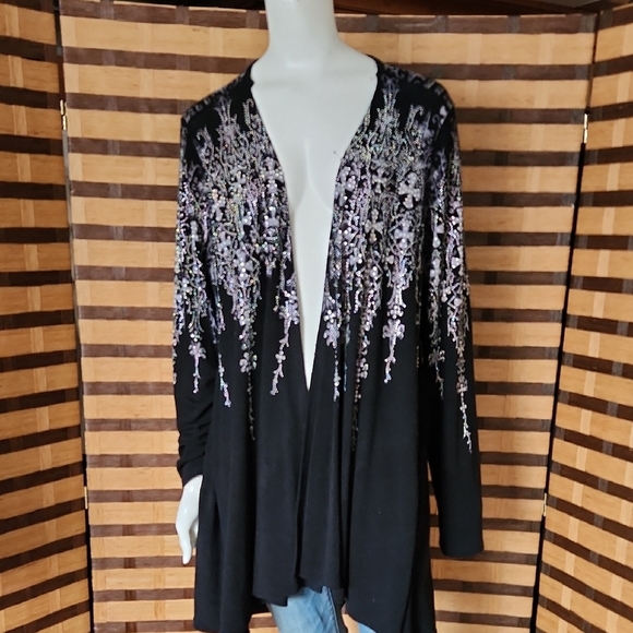 Vocal Black Diamond Embellished Open Cardigan - Picture 2 of 9
